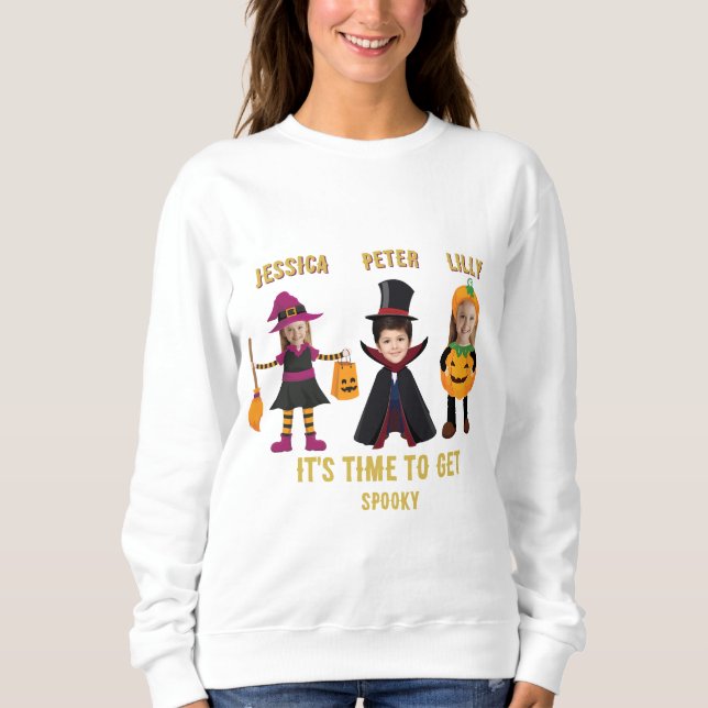 Personaliz 3 Photos Halloween Party For Kids Sweatshirt (Front)