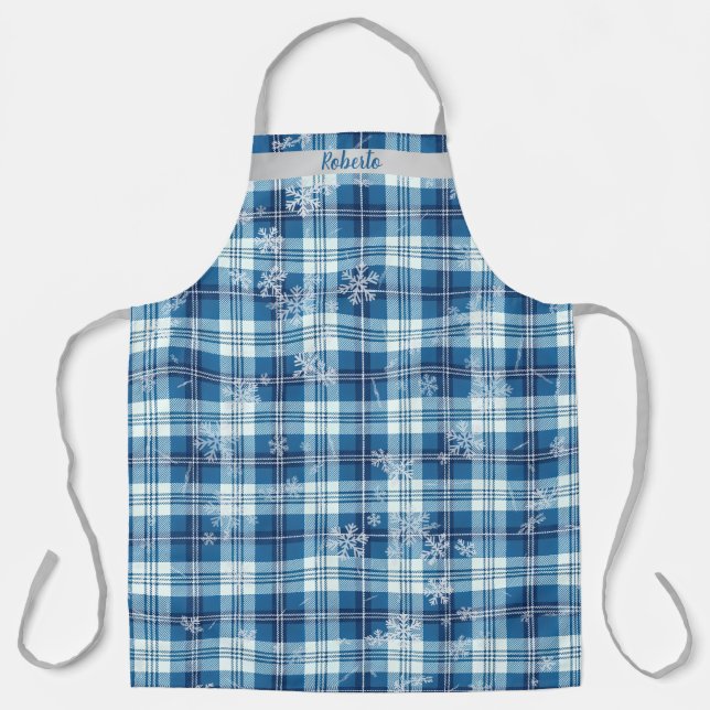 Personaliza Navidad Elegante Cuadriculado Azul  Apron (Front)