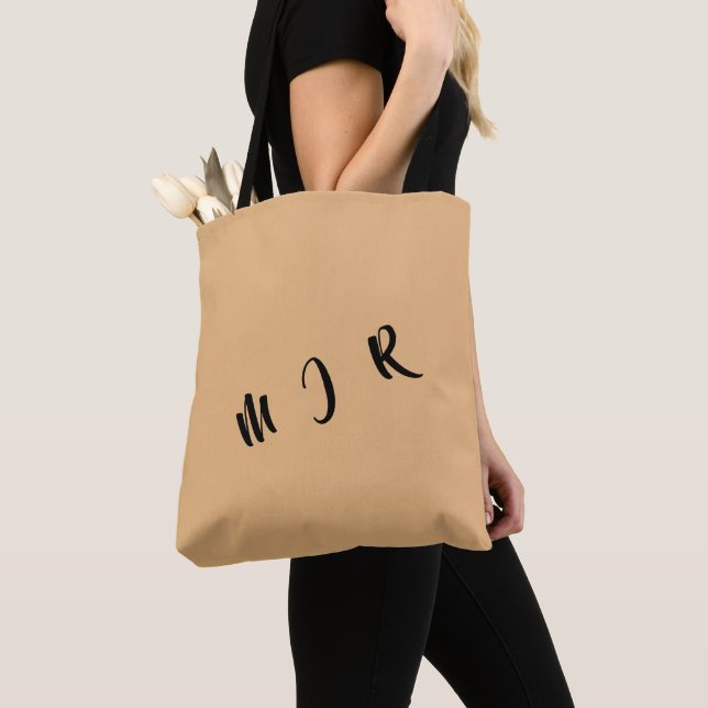 Personalizable 3-Initial Tote Bag=Tan/Black Bag (Close Up)