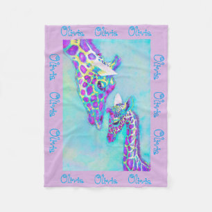 personalizable aqua and purple giraffe blanket