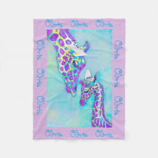 personalizable aqua and purple giraffe blanket