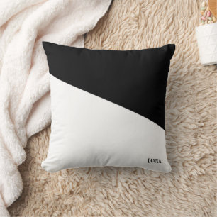 Personalizable black and white abstract diagonal   cushion
