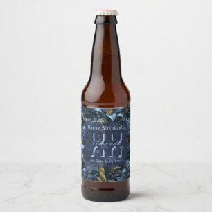 Personalizable Blue Lilies Accent Birthday Beer Bottle Label