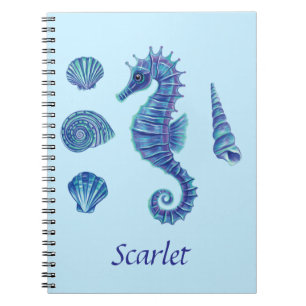 Personalizable Blue Seahorse & Seashells Notebook