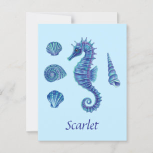 Personalizable Blue Seahorse & Seashells Postcard