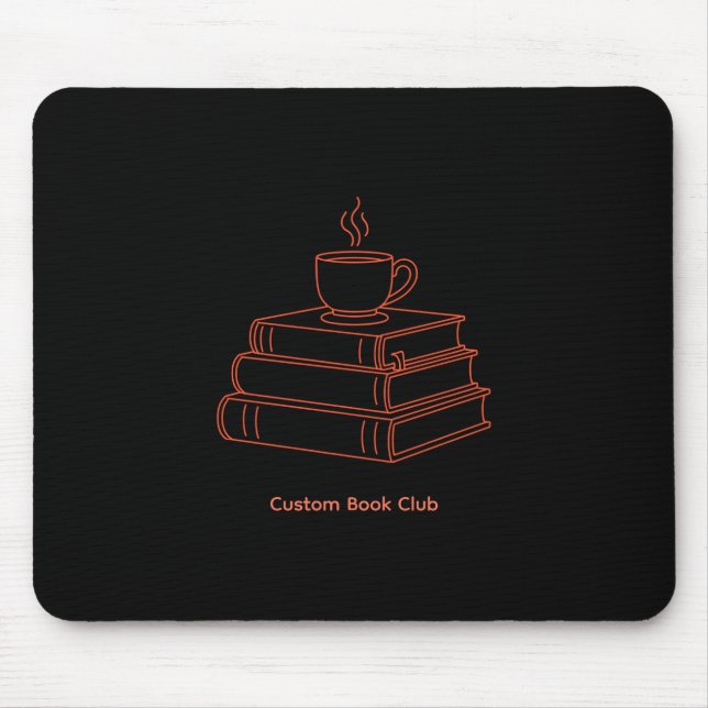 Personalizable Books and Coffee Line Art Aesthetic Mouse Pad (Front)