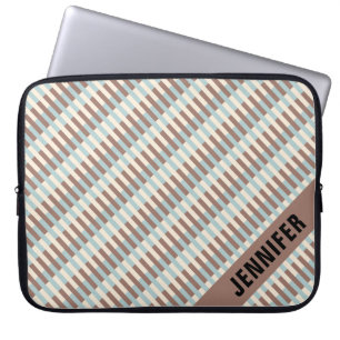 Personalizable Brown Tan Blue Stripes Laptop Sleeve