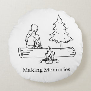 Personalizable Camp Dad Minimalist Line Art Round Cushion