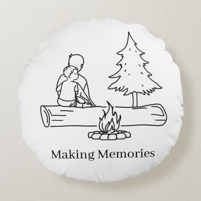 Personalizable Camp Dad Minimalist Line Art Round Cushion (Front)