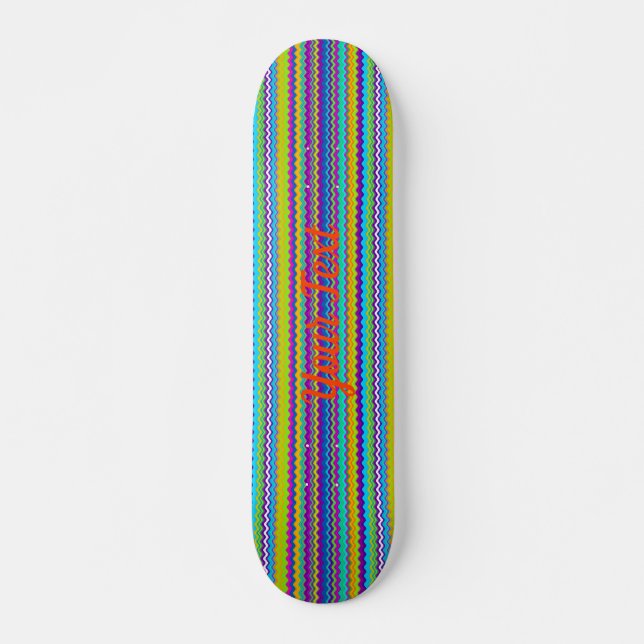Personalizable Colourful Multicolored Wavy Lines Skateboard (Front)