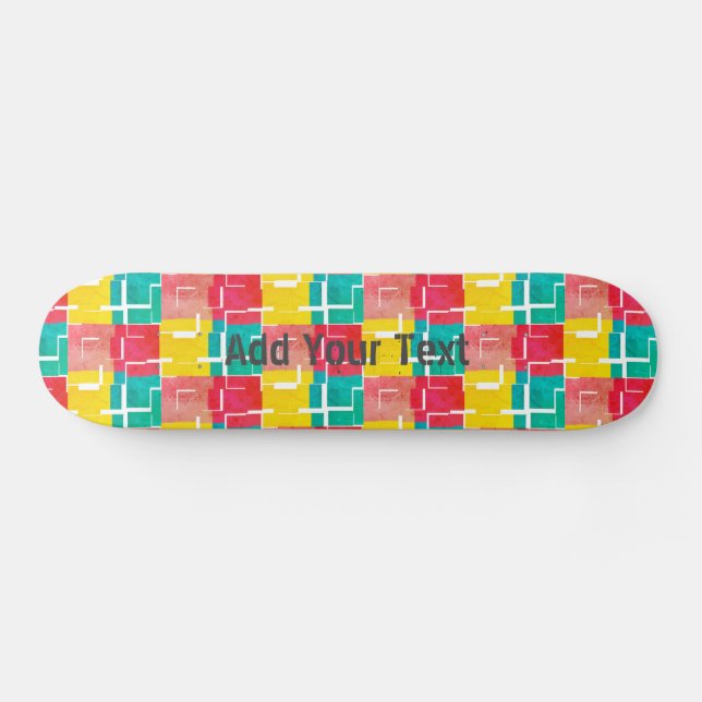 Personalizable COOL Teal Pink Yellow Red Pattern  Skateboard (Horz)