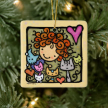 Personalizable Cute Curly Girl Loves Cats