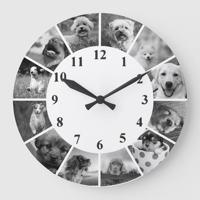 Personalizable Dog Clock B+W Custom Photo Collage (Front)