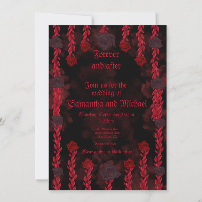 Personalizable Gothic black and red roses  Invitation (Front)
