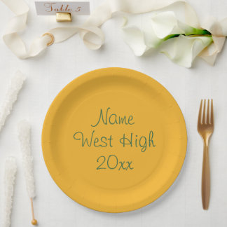 Personalizable Green Gold Class of 2025 Graduation Paper Plate
