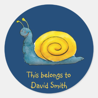 Personalizable Happy Snail | School Classic Round Sticker