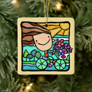 Personalizable Loves Bicycle Riding Girl Ride Bike Ceramic Ornament
