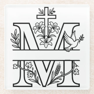 Personalizable M Christian Monogram Glass Coaster