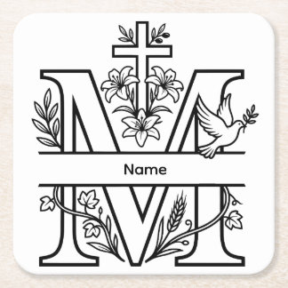 Personalizable M Christian Monogram Square Paper Coaster