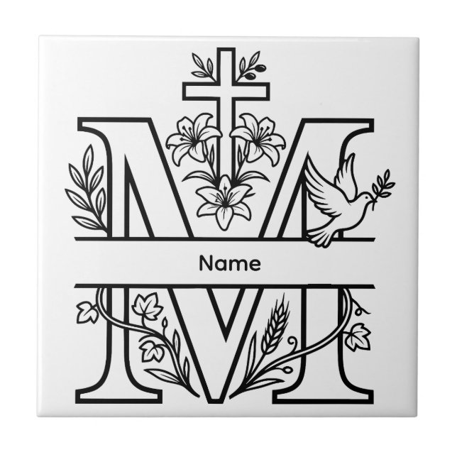 Personalizable M Christian Monogram  Tile (Front)