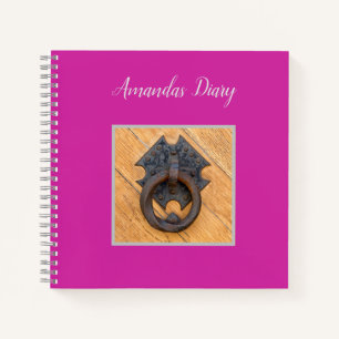 Personalizable modern pink diary with knocker  notebook