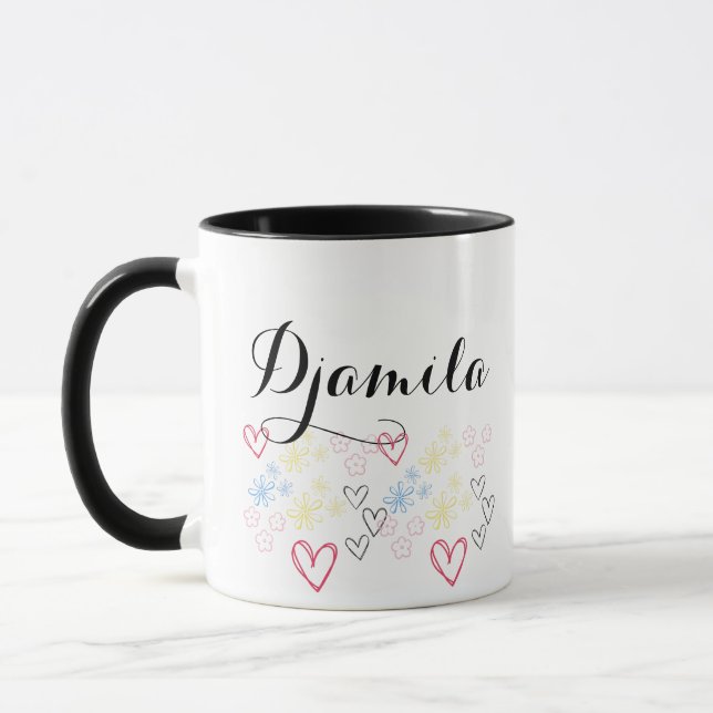 Personalizable Name Illustrated with Hearts&flower Mug (Left)