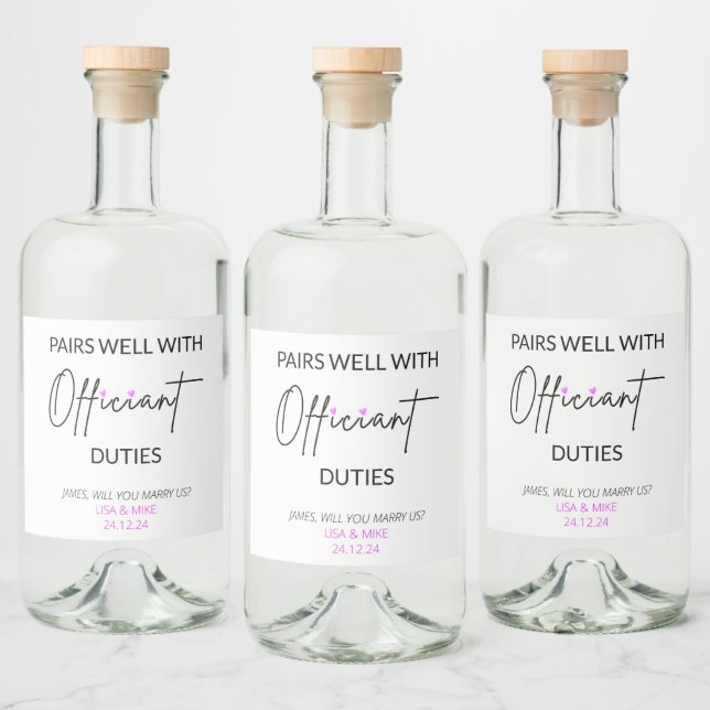 Personalizable Pairs Well With Officiant Duties Liquor Bottle Label (Bottles)