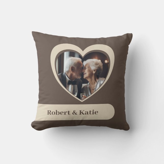 Personalizable Photo & Name Heart Stripes  Pillow (Front)