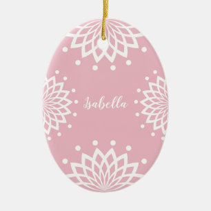 Personalizable Pink White Simple Vintage Easter Ceramic Tree Decoration