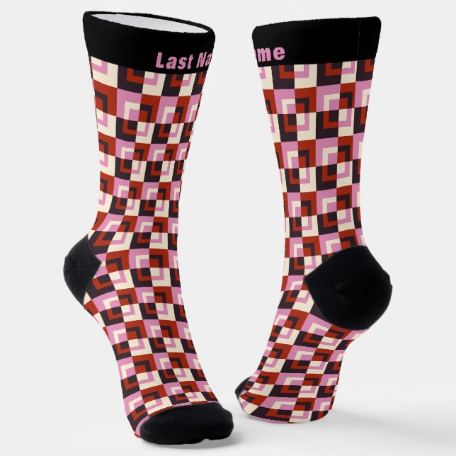 Personalizable Red Pink Eggplant Ivory Socks (Angled)