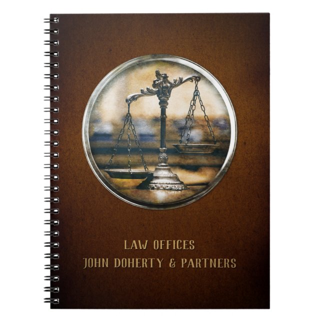 Personalizable Scales of Justice  | Lawyer Brown Notebook (Front)