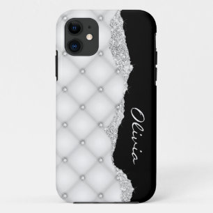 Personalizable Siver Faux Diamond Cristals Quilted Case-Mate iPhone Case