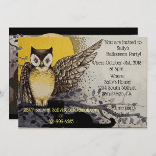 Personalizable Vintage Owl Halloween Party Invitation