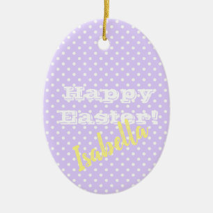 Personalizable Vintage Purple PolkaDot HappyEaster Ceramic Tree Decoration