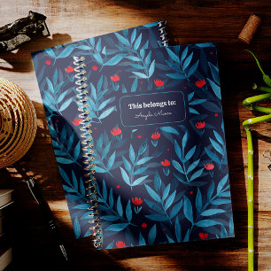 Personalizable Watercolor night garden - turquoise Notebook