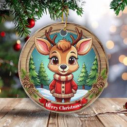 Personalizable Wildlife Winter Animal Holiday 🦌🎄 Ceramic Tree Decoration