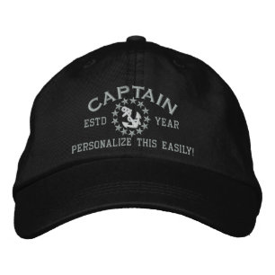 Personalizable YEAR and Names Captain Yacht Flag Embroidered Hat