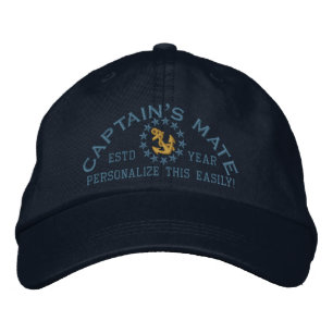 Personalizable YEAR and Names Captain's Mate Embroidered Hat