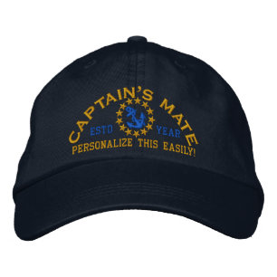 Personalizable YEAR and Names Captain's Mate Embroidered Hat