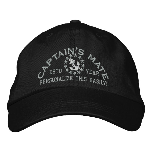 Personalizable YEAR and Names Captain's Mate Embroidered Hat (Front)