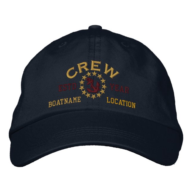 Personalizable YEAR and Names Crew Yacht Flag Embroidered Hat (Front)