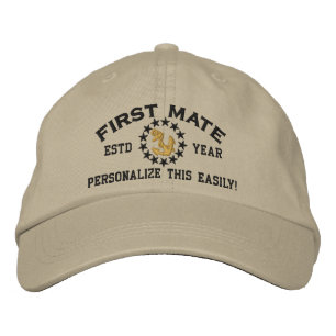 Personalizable YEAR and Names First Mate Yacht Embroidered Hat