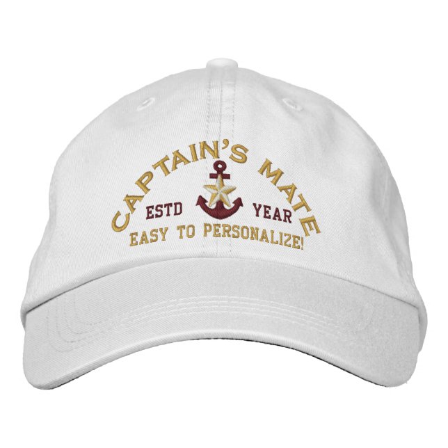 Personalizable YEAR Names Captain's Mate Gold Star Embroidered Hat (Front)