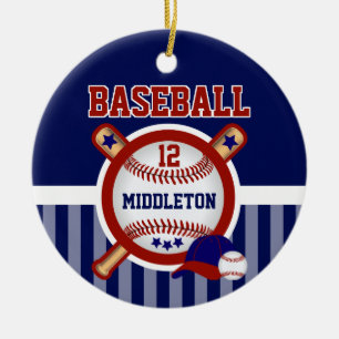 Personalizad ⚾ Baseball   Dark Blue and Red Ceramic Tree Decoration