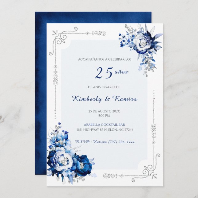 Personalizadas plata 25 años estilo vintage invitation (Front/Back)