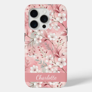 Personalizado Sakura Patrón de flor Rosa iPhone 15 Pro Case