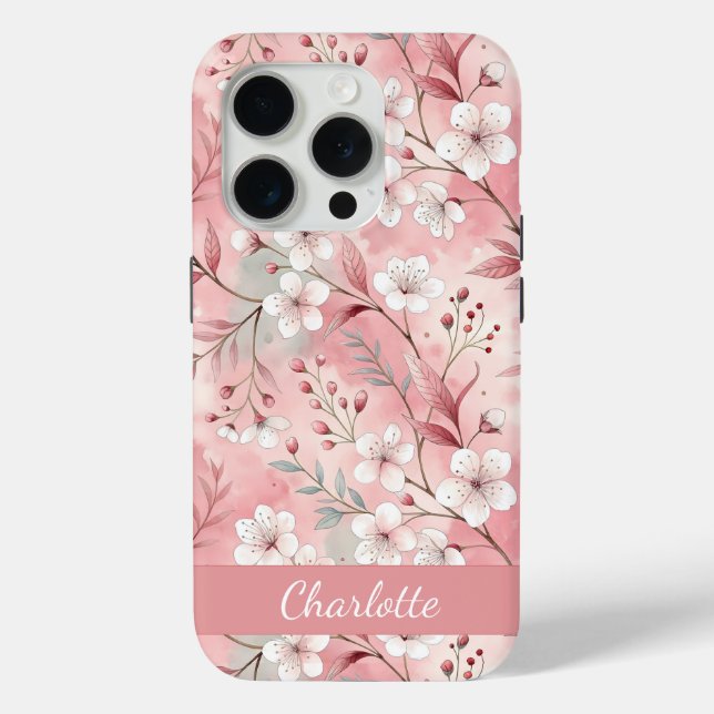 Personalizado Sakura Patrón de flor Rosa Case-Mate iPhone Case (Back)