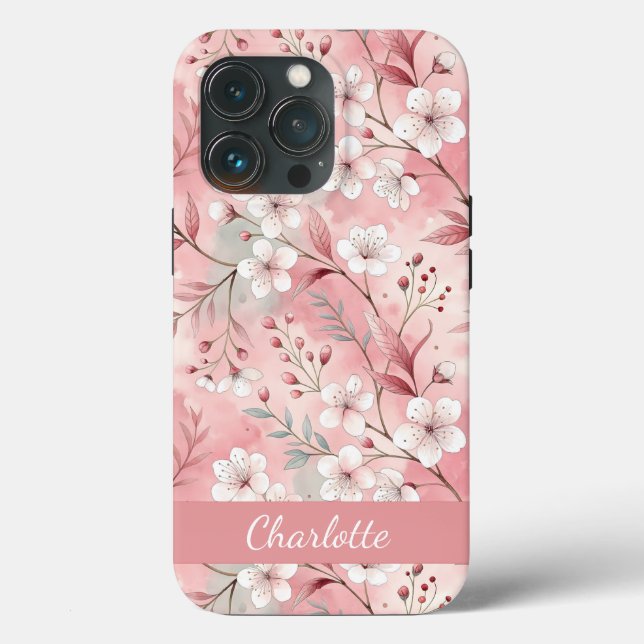 Personalizado Sakura Patrón de flor Rosa Case-Mate iPhone Case (Back)