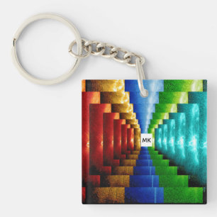 Personalizd Square Multicolored Stair Step Key Ring