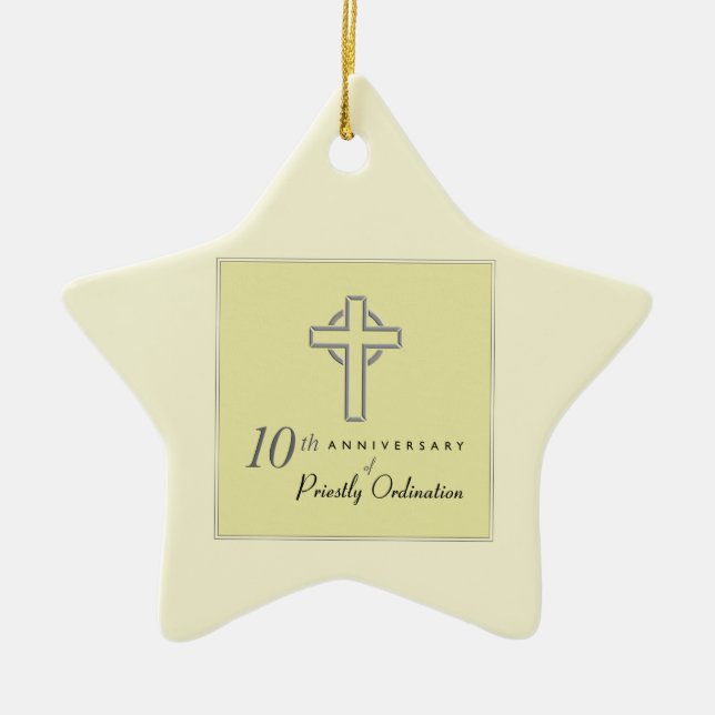 Personalize, 10th Anniversary of Priest Embossed Ceramic Tree Decoration (Front)